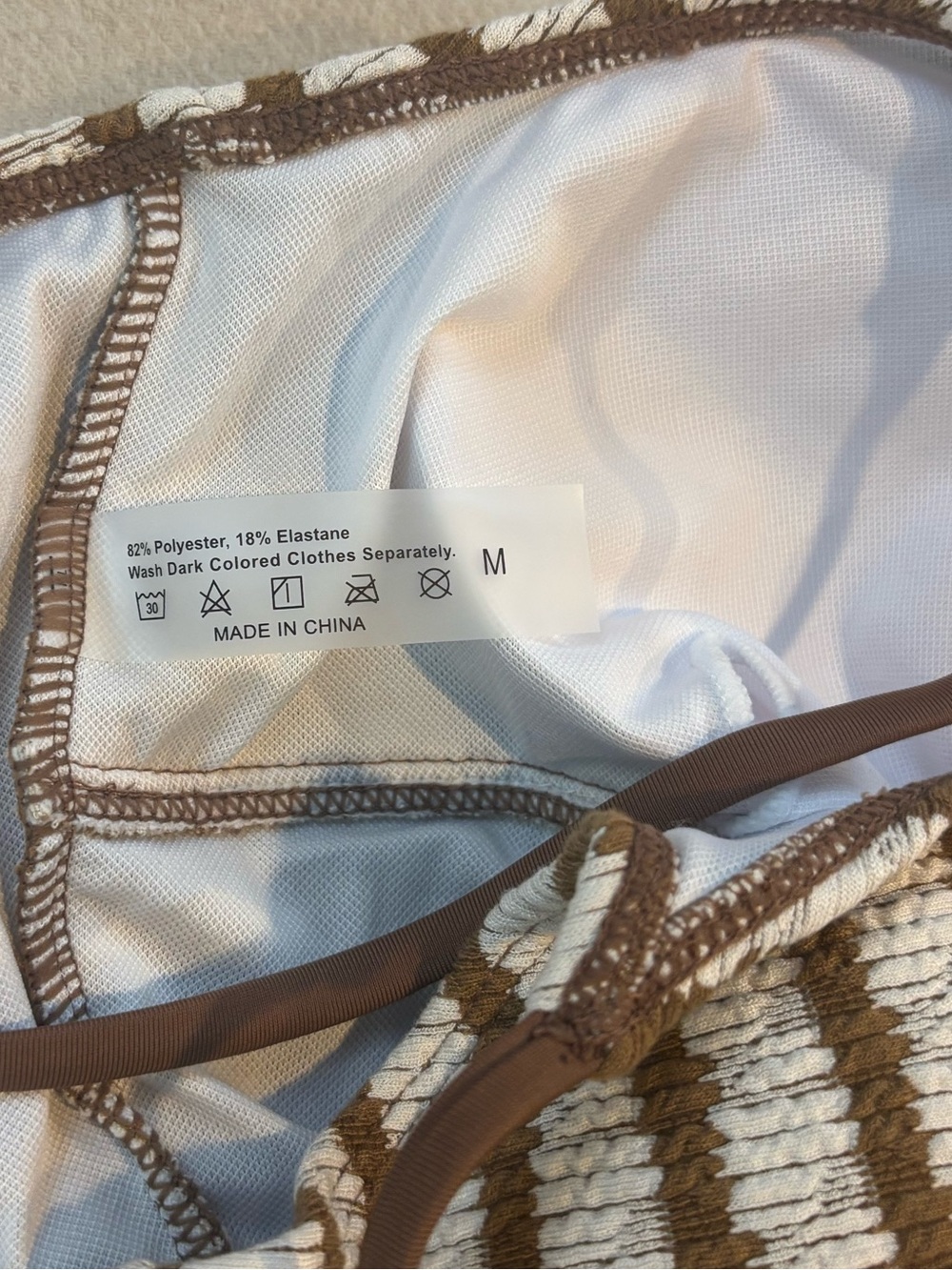 SHEIN Swim Striped Textured One-Piece Swimsuit in Cream and Brown Size M - Picture 9 of 9